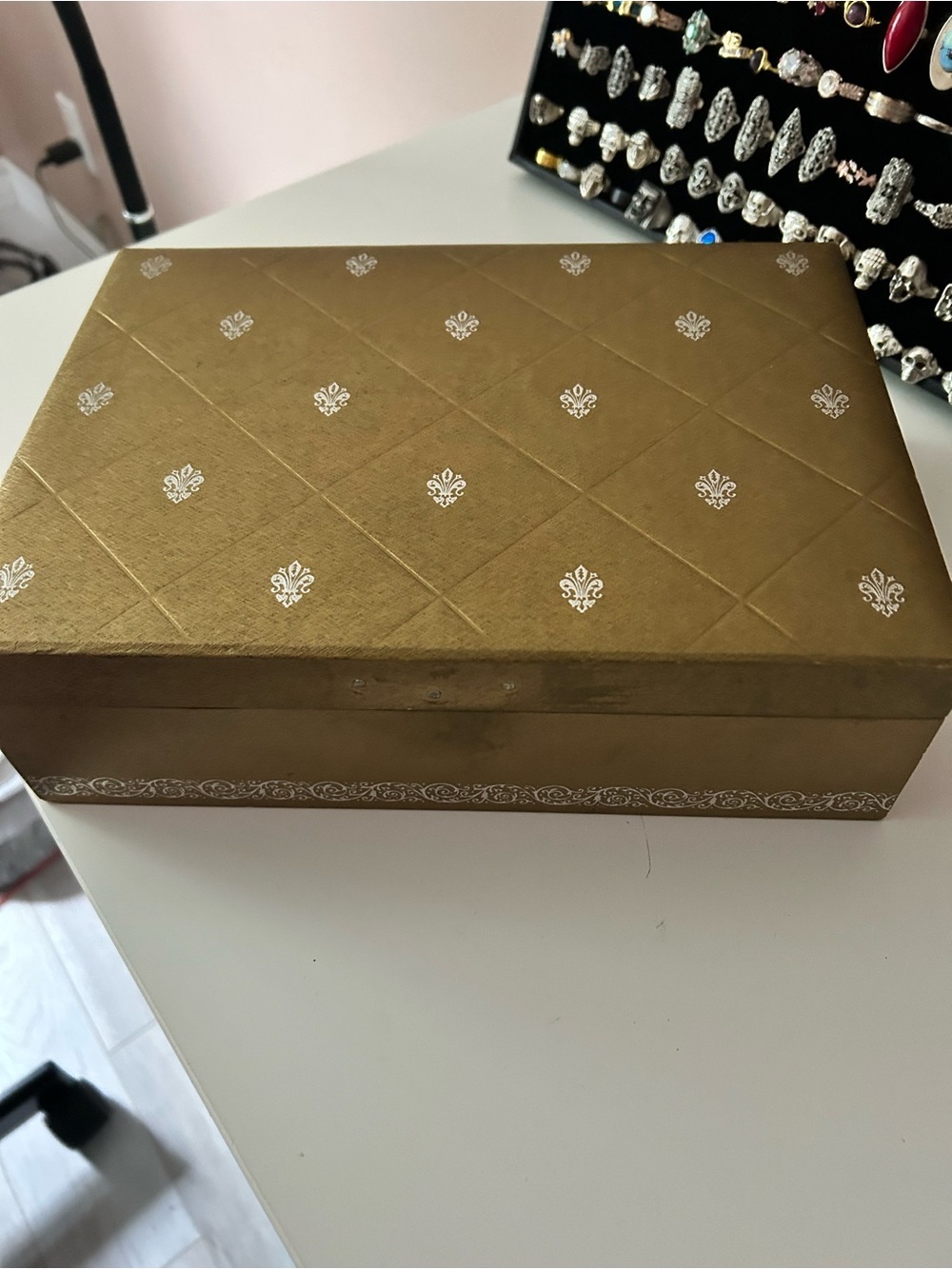 Gold Decorative Jewelry Box with White Accents